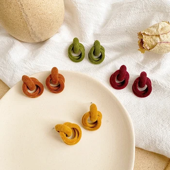 

AENSOA 2020 New Fashion Colorful Velvet Drop Earrings for Women Trendy Simple Knot Irregular Flocking Cute Statement Earrings