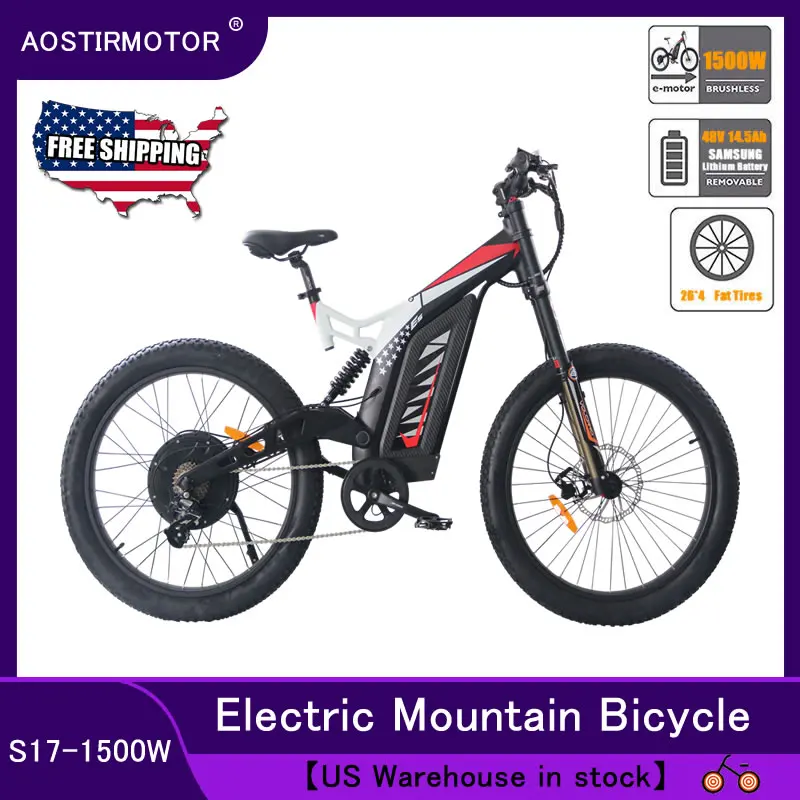 AOSTIRMOTOR Electric Mountain font b Bike b font 1500W 48V 14 5AH E font b Bike