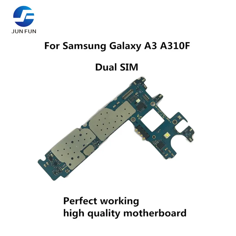 

JUN FUN Daul SIM Unlocked Original Motherboard For Samsung Galaxy A3 A310F Mainboard With Full Chips Android OS Logic board