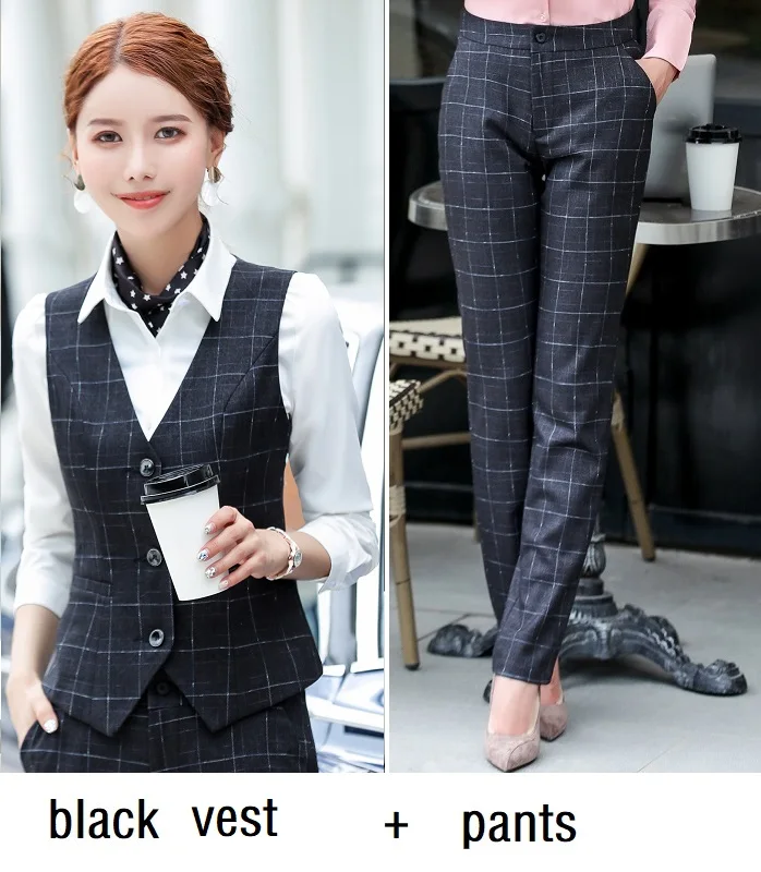 black vest pants Женские костюмы, тонкий летний жилет и юбка, комплект из 2 предметов, деловой женский костюм с юбкой, Женский комплект, костюмы 019 - Цвет: black vest pants