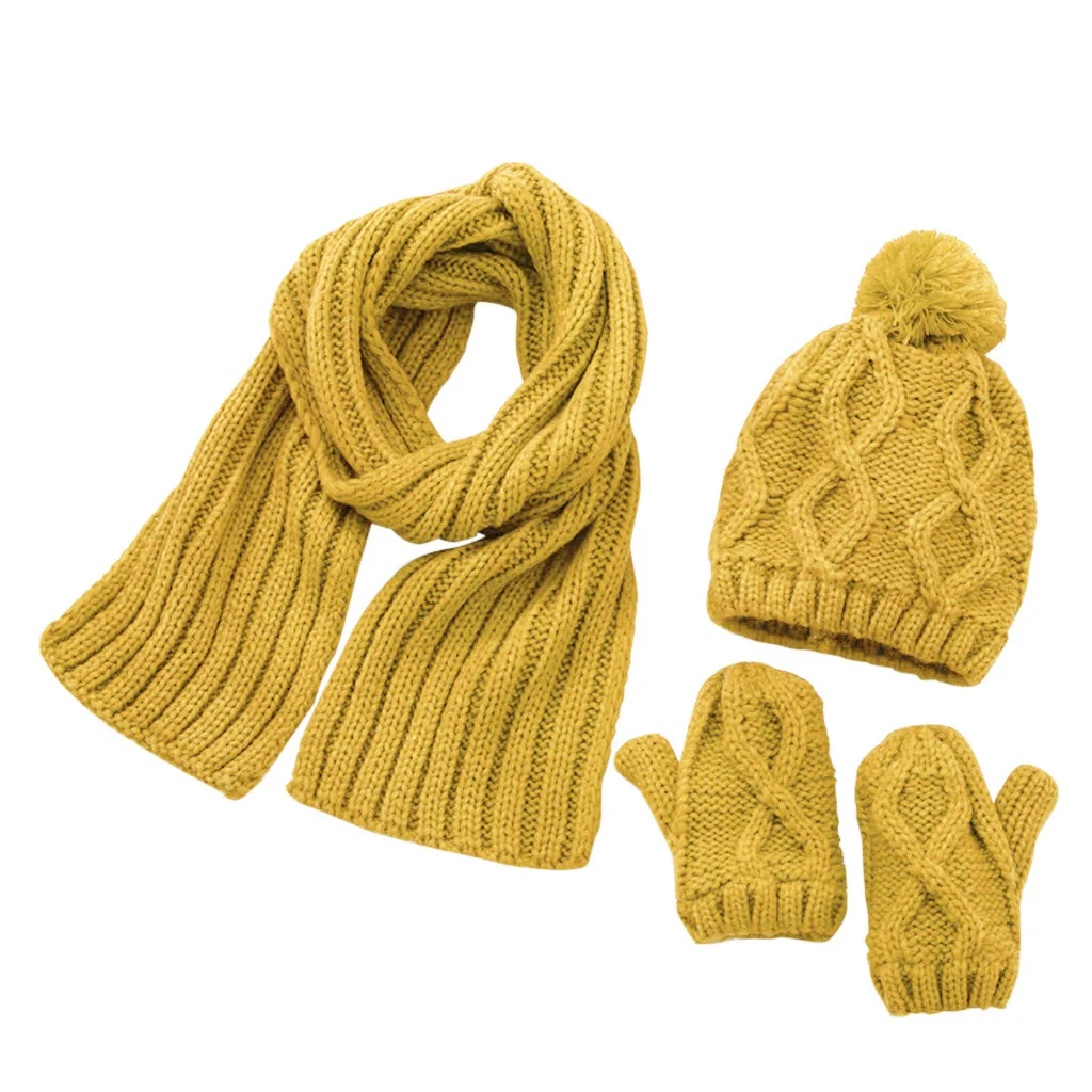 От 1 до 6 лет, Детский костюм унисекс из трех предметов зимняя однотонная вязаная теплая шапочка для костюма с помпоном, милая шапка, шапочка - Цвет: Цвет: желтый