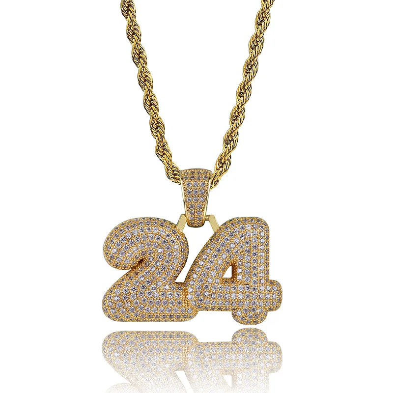 

Iced Out Chain Number 24 Pendant Men's Gold Silver Color Necklace Bling Zirconia Simulated Diamond Hip Hop Jewelry Gifts