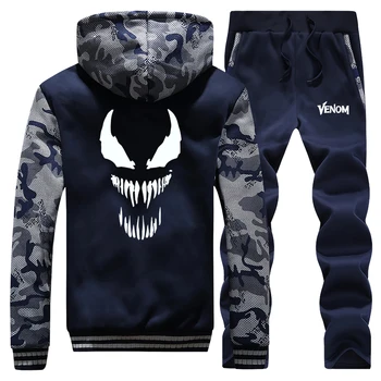 

Marvel men trend Tracksuit set Cotton Fleece Thick hoodie+Pants Sporting man Suit Fashion Venom print Sportswear Two Piece Sets