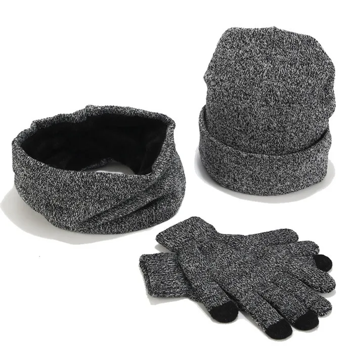 light gray Зимние шапки для мужчин и женщин зимняя шапка, шарф теплый шарф шляпа перчатки Набор для женщин вязаная шапка шарф набор девушка Skullies Beanies - Color: light gray