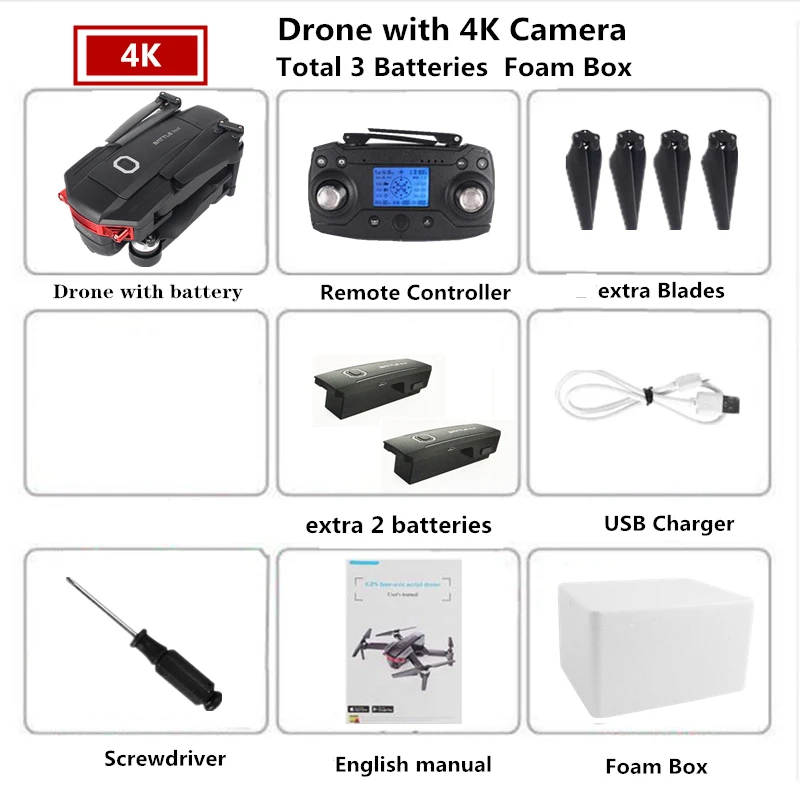 Радиоуправляемый Дрон 4K gps Дроны с 5G WiFi FPV HD Квадрокоптер с камерой бесщеточный Квадрокоптер складной Вертолет VS F11 CG033 - Цвет: Foam Box 3 Batteries