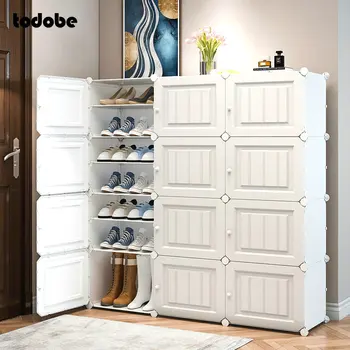 

DIY Modular Shoe Cabinet Plastic Steel Easy Assembly Shoes Boots Storage Closet Living Room Space-saving Shoe Rack with Door