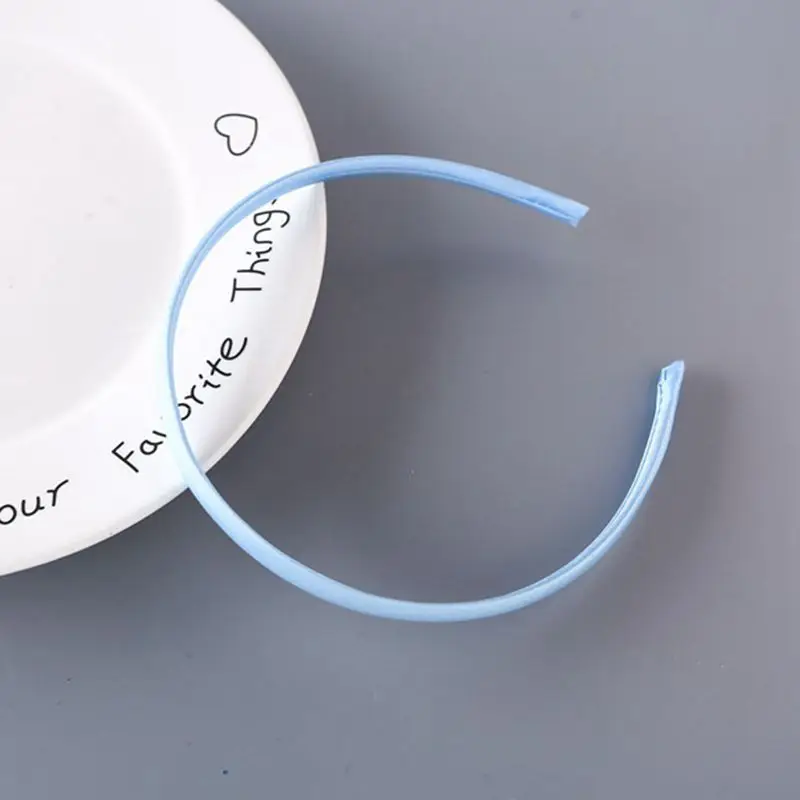 Light Blue 10 шт. Сатиновая однотонная повязка ободок для волос "сделай сам" для девочек школьные Для женщин аксессуар 1 см ZXY9801 - Цвет: Light Blue