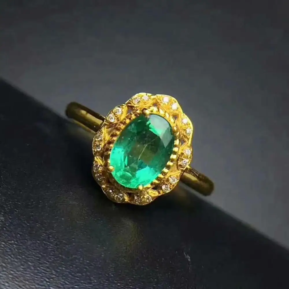 

SHILOVEM 925 sterling silver real Natural Emerald rings classic fine Jewelry women wedding gift new plant 4*6mm lpj0406289agml