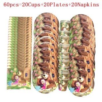 

40pcs/60pcs Masha And Bear Theme Girl Birthday Party Wedding Paper Cup+Plate+Napkin Event Party Paper Tableware Set Supply