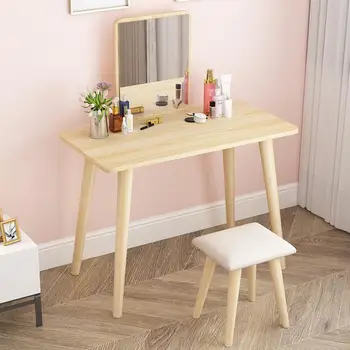 

European ins net red bedroom dressing table small apartment simple makeup table solid wood with vanity mirror stool