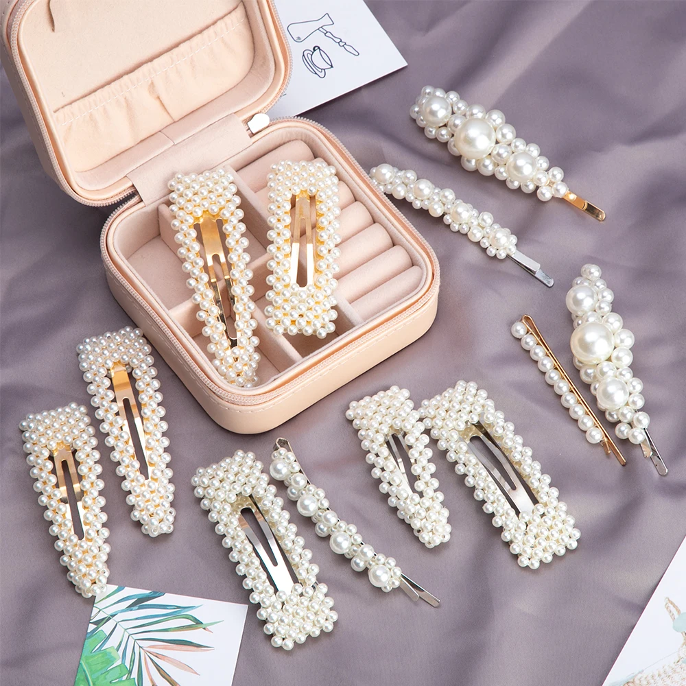 

2019 Fashion Pearl BB Hair Clips for Women Elegant Korean Style Snap Barrette Stick Hairpin Hair Styling Accessories