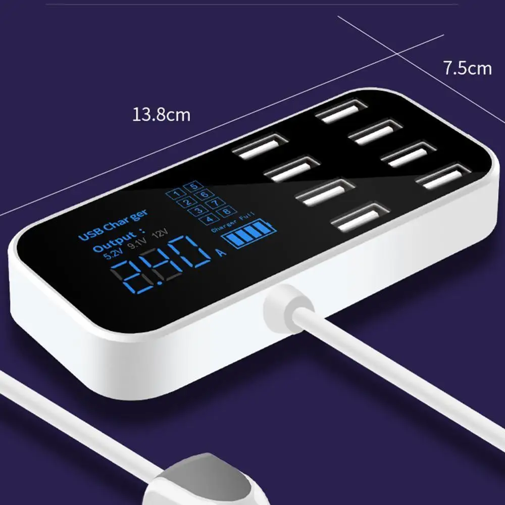 8 портовый USB концентратор быстрое зарядное устройство со светодиодным дисплеем 3