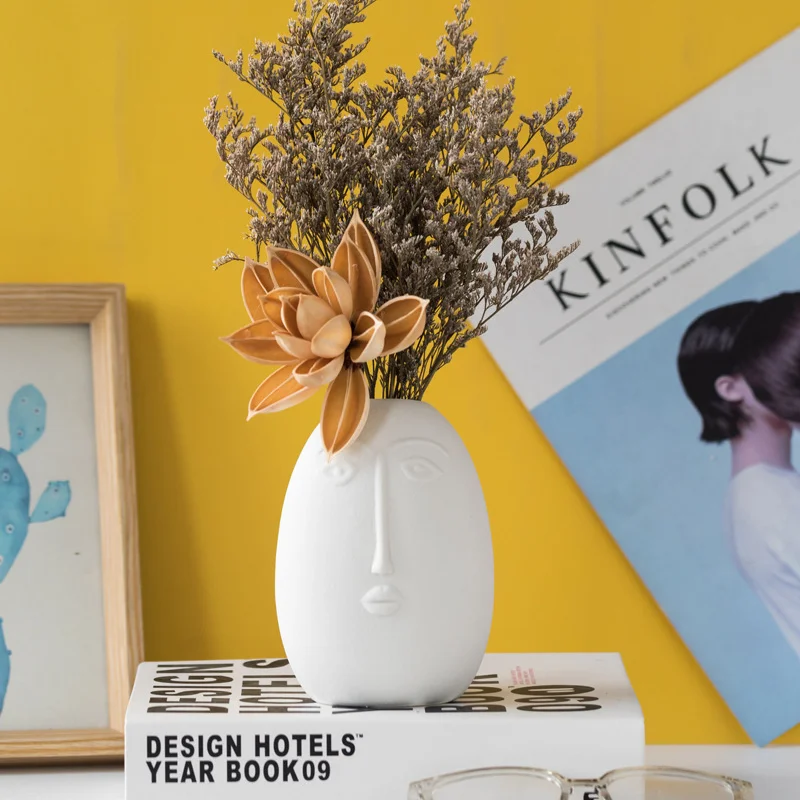 INS Nordic Decor Rustic Home Decor Face Shape Ceramic Flower Vase Decoration Home Decoration Modern Room Decoration For Home 5