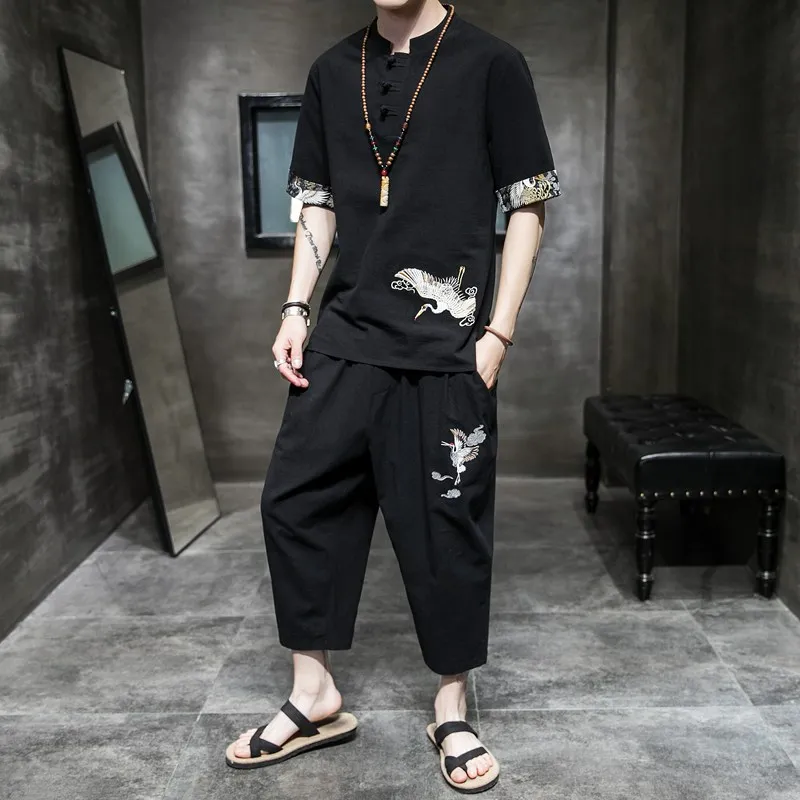 

Han clothing men's ancient clothing summer Chinese style men's cotton and linen suit Tang clothing Zen clothing