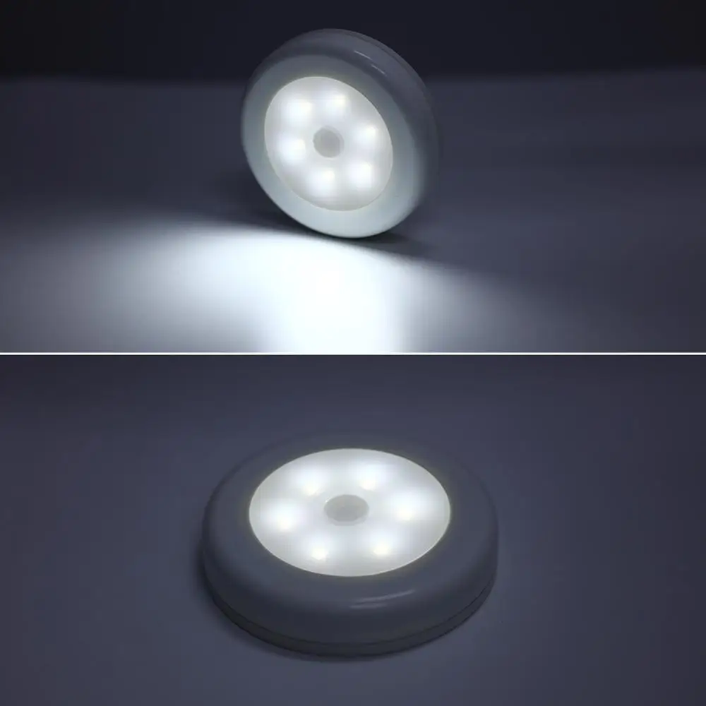 6 светодиодный s Ночной светильник с датчиком движения PIR настенный светильник с питанием от батареи для шкафа, лестницы, подвала прихожей светодиодный светильник с датчиком ночной лампы