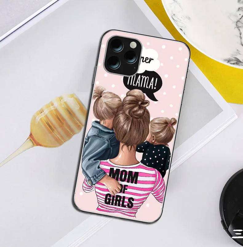 Черный шатенок для мамы и дочки для iphone 11 11PRO X XR XS MAX 5S SE 6S 7 8PLUS роскошный мягкий чехол из ТПУ - Цвет: TPU