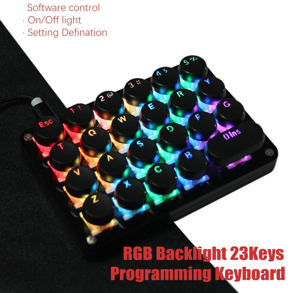 US $64.99 New One handed PS  PR Shortcut Keycap Macro function by Software Black Round keycap RGB Backlight 23 key Mechanical keyboard