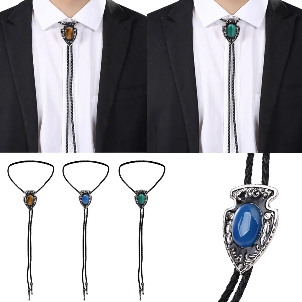 Винтажный Овальный Агат Боло галстук из натуральной кожи шнур галстук Ковбойское ожерелье