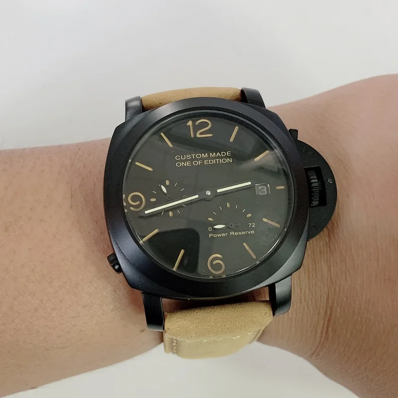 Мужские часы GMT 44 мм 1950 Автоматическая техника кожаный ремешок светящийся запас хода PVD чехол военные водонепроницаемые часы A5