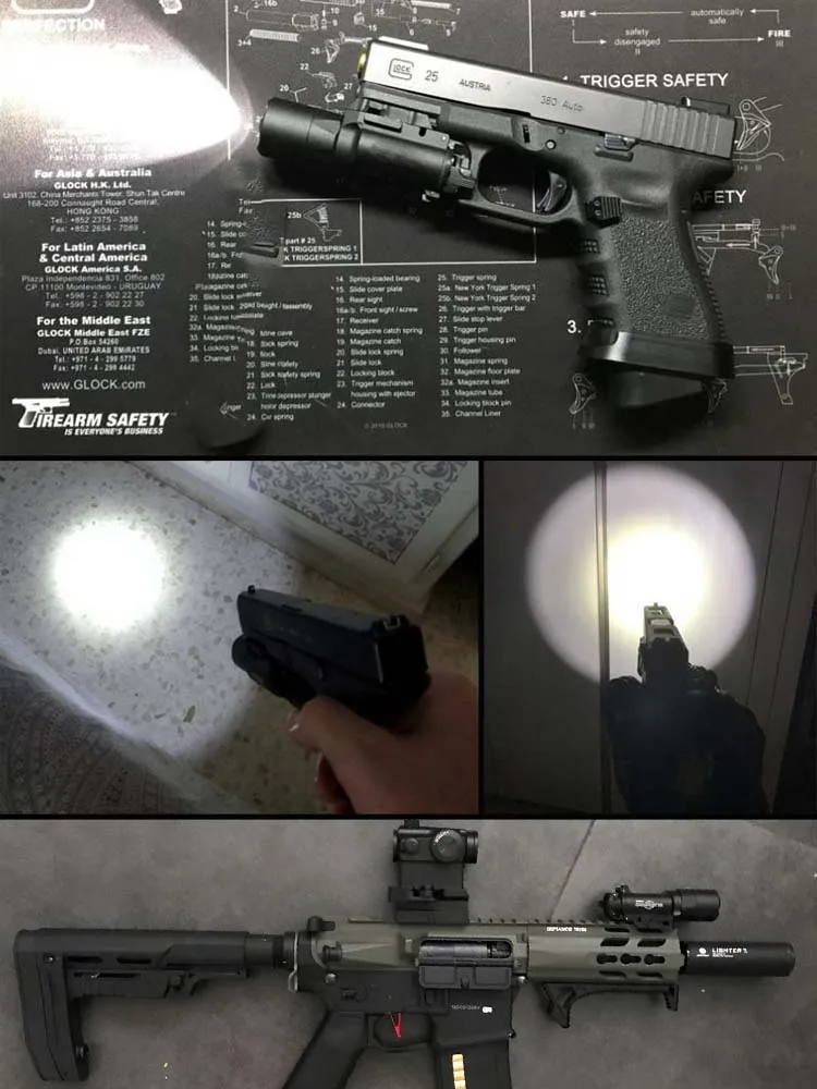 Lanterna para 20mm Pistola Arma Lanterna Tática X300uh-b X300u X300 Glock Gun Branco Led Caça Picatinny Trilhos Luz 10 Luzes de armas
