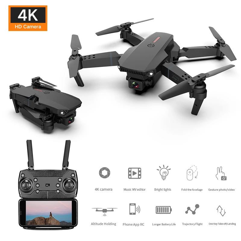 Drone MINI WIFI FPV HD 4K Camera 2 Batteries Foldable Selfie RC Quadcopter E88 