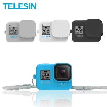 

TELESIN Soft Silicone Case Housing Cover Lens Cap 4 Colors Adjustable Handle Wrist Strap For GoPro Hero 8 Camera Accessories Hot