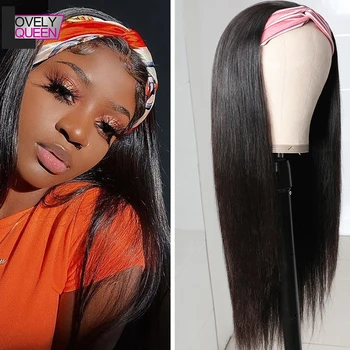 

LOVELY QUEEN Peruvian Straight Wigs Full Machine Made Wig Natural Color Non Remy Hair Headband Human Hair Wig For Black Women
