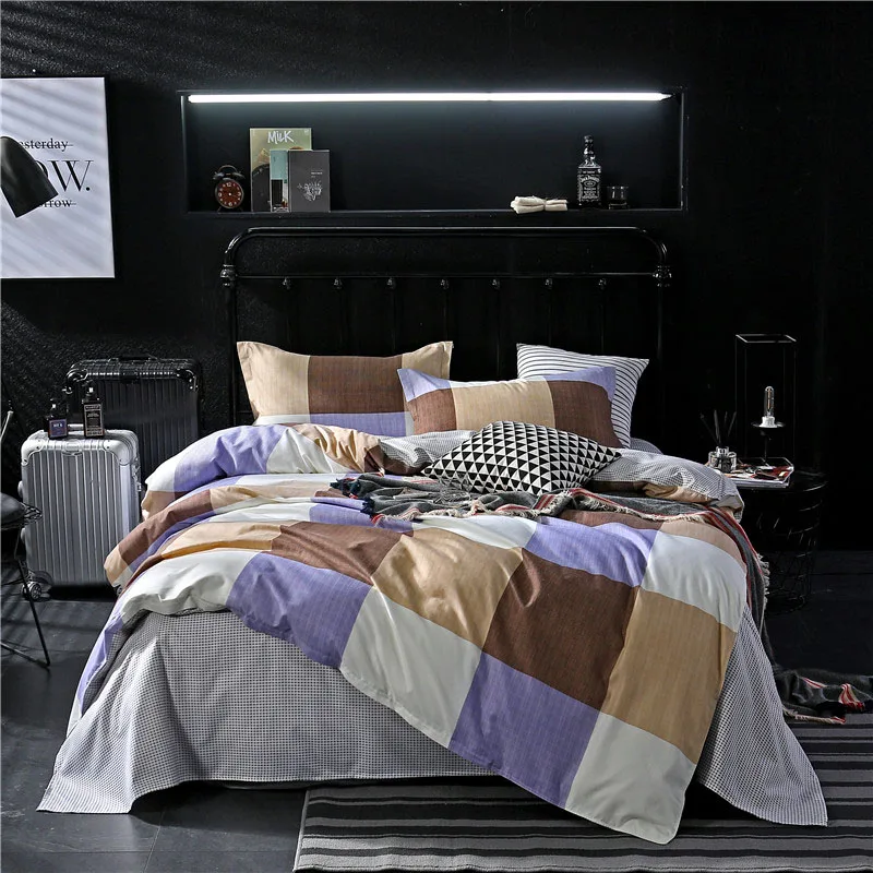 Lanke хлопковое постельное белье, комплекты постельного белья King queen, домашнее текстильное постельное белье, простой стиль, 4 шт - Цвет: Многоцветный