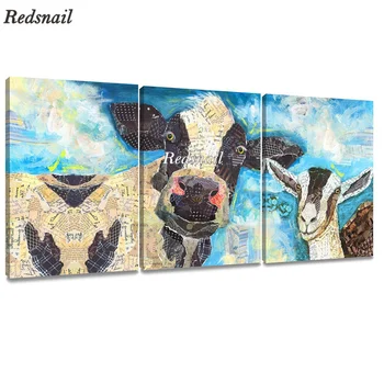 

triptych diy diamond paintings 3pcs set Abstract Blue Cow Animal Paintings Wall Decoration Home Decor diamond embroidery ML755