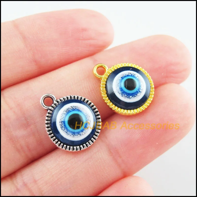 

18Pcs Gold Tibetan Silver Tone Round Eye Resin Charms Pendants 12.5x15mm