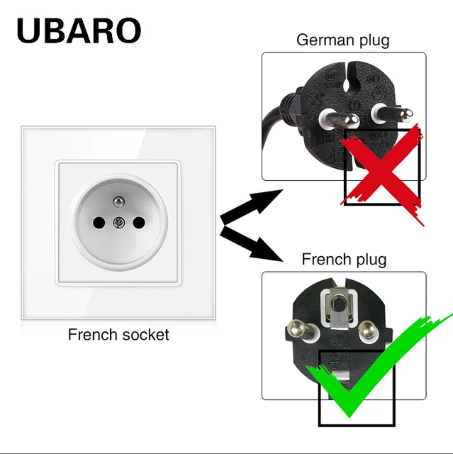 UBARO FR Std Tempered Crystal Glass Wall Panel Light Touch Switch Electrical Sensor Button Power Socket UBARO FR Std Tempered Crystal Glass Wall Panel Light Touch Switch Electrical Sensor Button Power Socket Usb 5V 2100mA Prise 16A