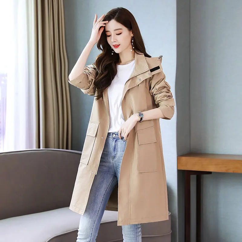 

Mid-length Hooded Trench Coat Cool Comfortable Simple Sweet Cute Elegant Simple Generous