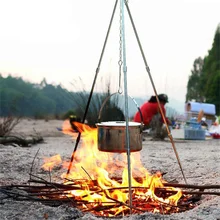 

Campfire Tripod with Hanging Hook Cooking Cookware Ground Stand Outside Holder Heavy Duty Equipment Accessories