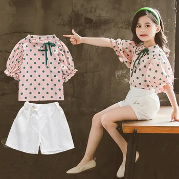 

Girls Summer Clothing Set Kids Short Sleeve Outfits Polka Dot Tops and Shorts 3 4 5 6 8 9 10 11 12 Years Baby Child Girl Costume