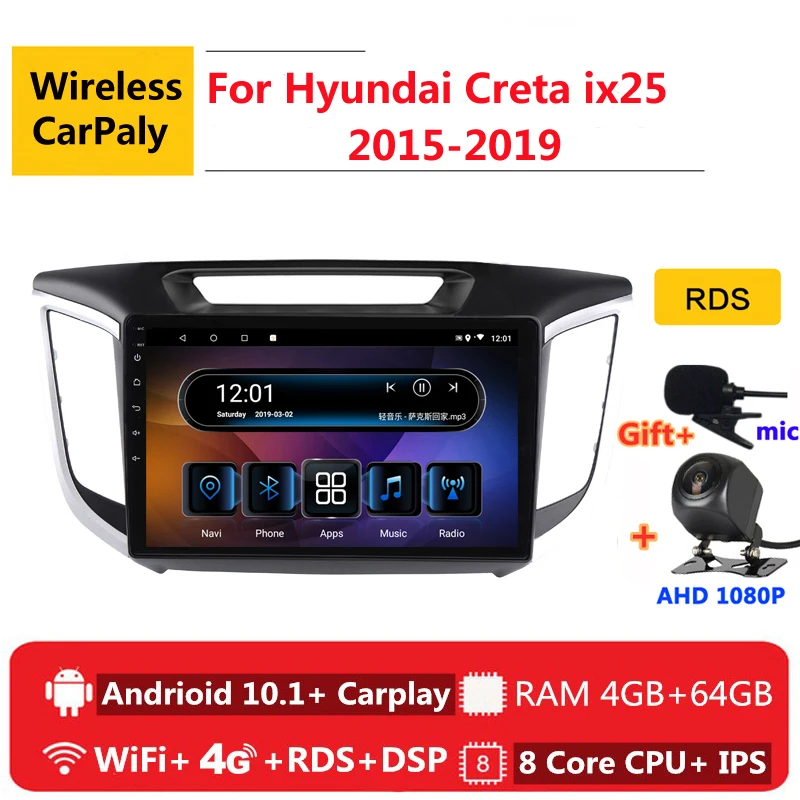 

2 din 8 core android 10 car radio auto stereo for hyundai creta ix25 2015 2016 18 2019 navigation GPS DVD Multimedia Player