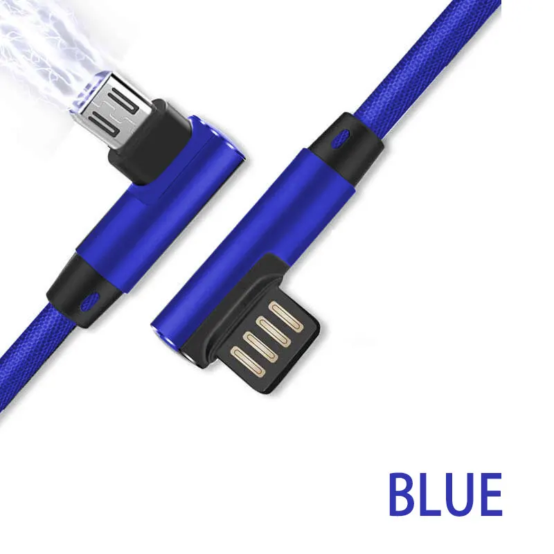 3а Быстрая зарядка Micro USB кабель 90 градусов строка данных для samsung S8 S9 Android Заряженная линия для Xiaomi huawei кабель мобильного телефона - Цвет: Blue cable