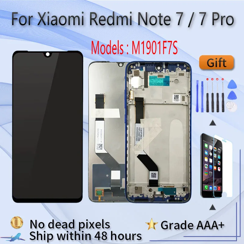Для XIAOMI Redmi Note 7 Pro Оригинальный ЖК-экран в сборе с передним чехлом черный синий