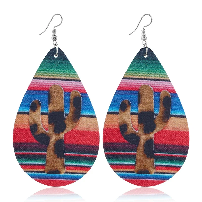 

New PRIDE Glitter Serape Aactus Printed Wooden Teardrop Earrings Exquisite Natural Wood Rainbow Earrings Valentine's Day Gifts