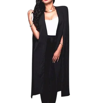

Women Long Blazer Coat Cloak Cape Black White Personality Notched Neck Lapel Split Jacket Suits Workwear Feminino Blazer