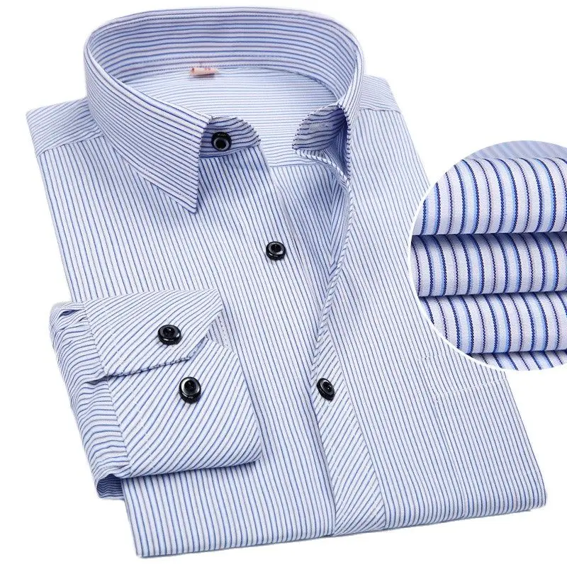 8xl Plus Size Large Men Long sleeve Non-Iron dress shirt Male Social Striped Shirts Easy Care Oversized Shirt cotton shirt long sleeve shirt men casual shirt