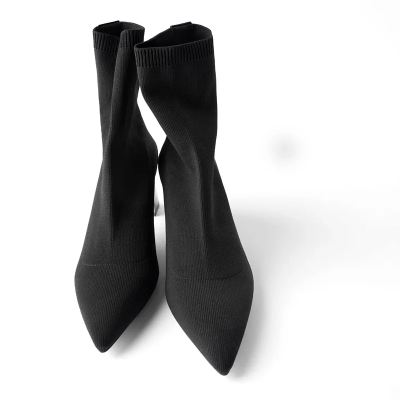 

New Elastic Short Boots Knitted Socks Boots Women's Black Pointed High Heel Single Boots With Skirt Boots 35-40 Size