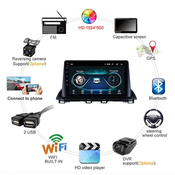 

2 Din Car Radio Android 9.0 Multimedia Video Player FM WIFI MP3 Auto Stereo Touch Screen GPS With Rear Camera For Mazda2012-2015