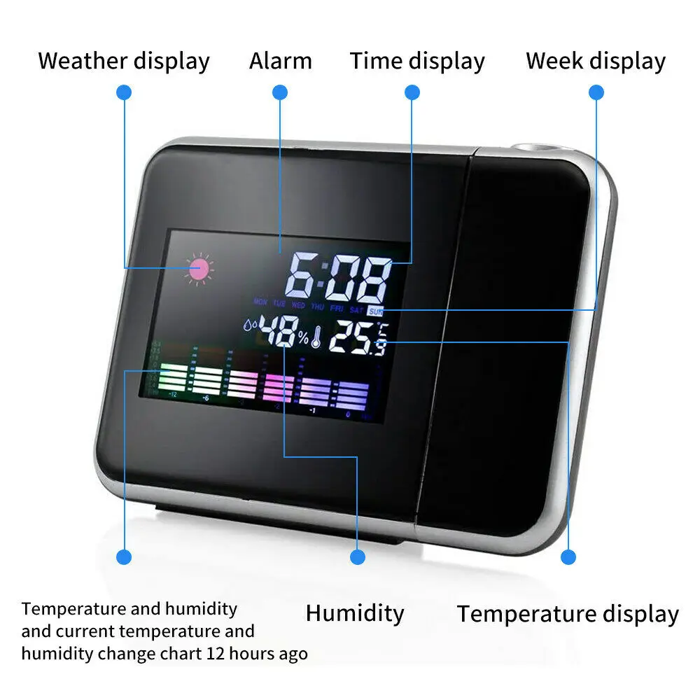 Moderno LED Digital Proyector de pronóstico del Tiempo Calendario Pantalla de Humedad Despertador Segundo Haofy Despertador de proyección 