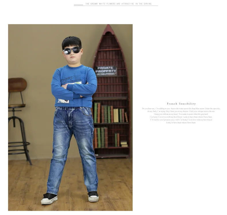 Crawler BOY'S Plus-sized Jeans Children Big Kid Loose And Plus-sized Straight-leg Pants Fat Child Casual Cowboy Trousers