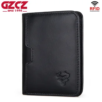 

GZCZ Black Purse Genuine Leather Men's Wallets Thin Male Wallet Card Holder Slim Card Holder Cowskin Mini Coin Bag Soft Leather