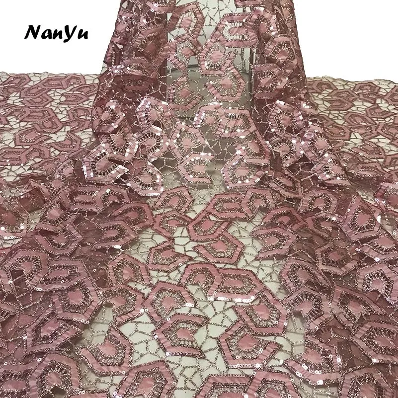 

2019 High Quality Nigerian Lace Fabric Laser cut Embroidered Gulliter Tulle Fabric 7 Colors For Garment Dress