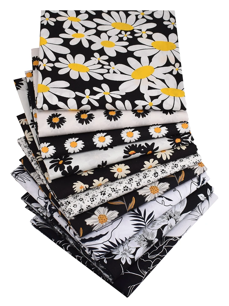 Printed Plain Cotton Fabric,Black &White Flower Series,DIY Sewing Quilting For Baby&Children's Dress Shirt Skirt Poplin Material
