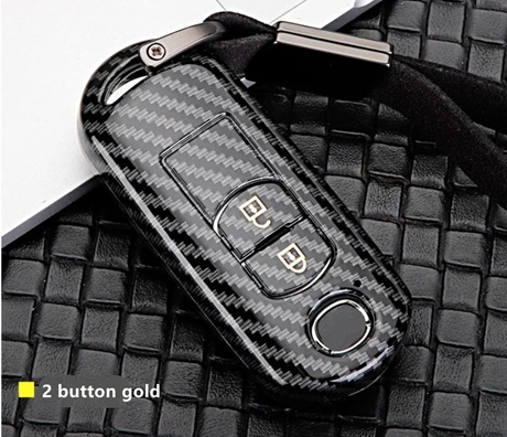 2 button key gold Автомобильный чехол для ключей из углеродного волокна ABS для Mazda CX-5 CX-7 Mazda 3 5 6 Atenza Alexa 2/3, аксессуары для смарт-ключей - Название цвета: 2 button key gold