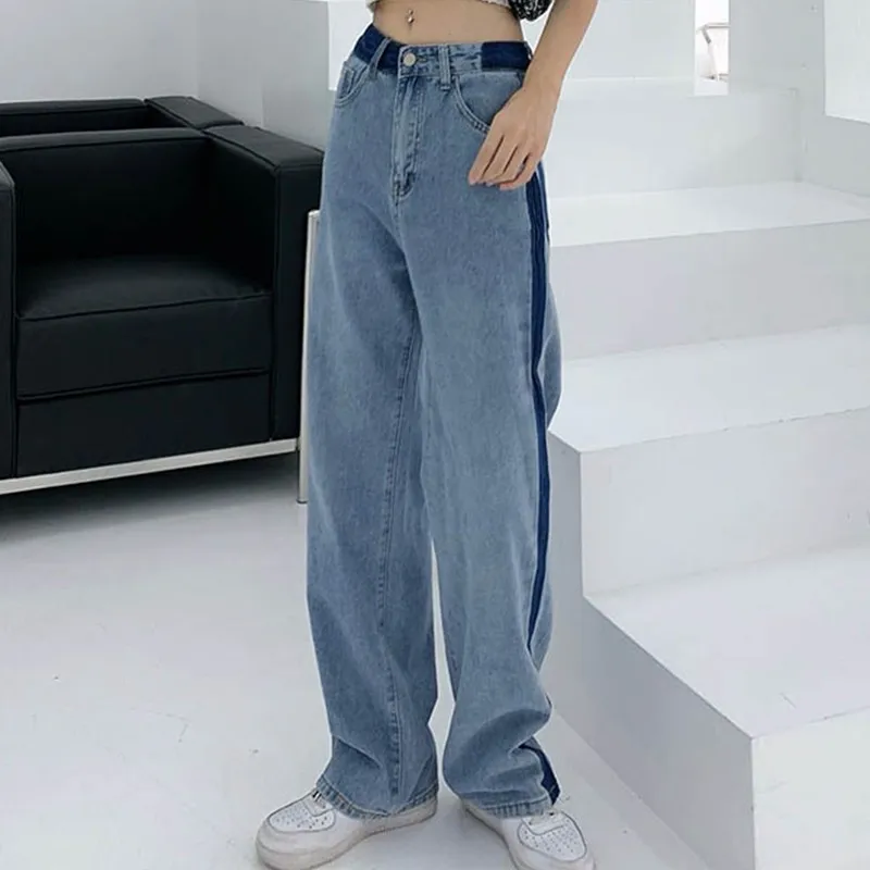 

Streetwear Women High Waist Jeans Casual Overlength Denim Wide Leg Pants Vintage Light Blue Jeans Trousers Female Fall Clothes