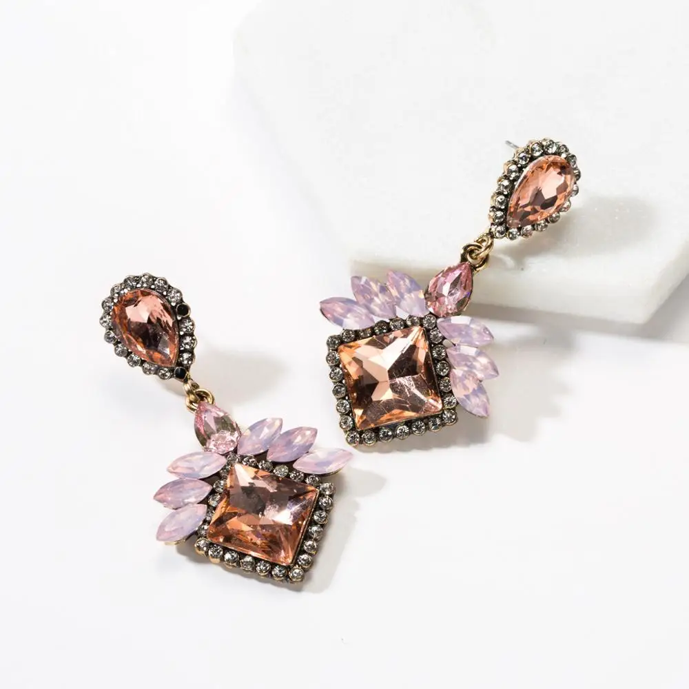 Женские висячие серьги KMVEXO, разноцветные кристальные серьги в форме капель - Окраска металла: Pink 3